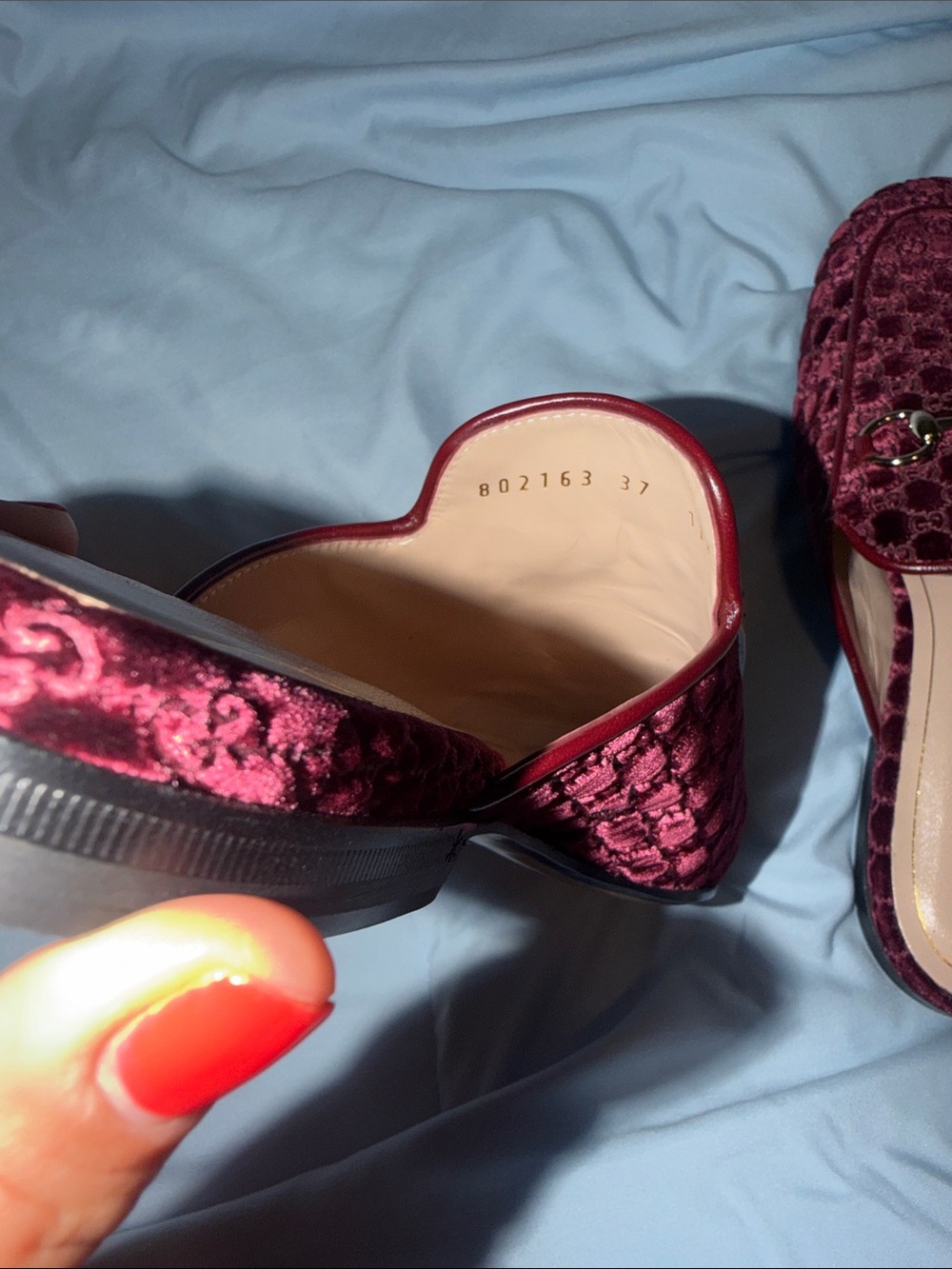 Gucci Burgundy Velvet GG Horsebit Mules - Picture 3 of 7